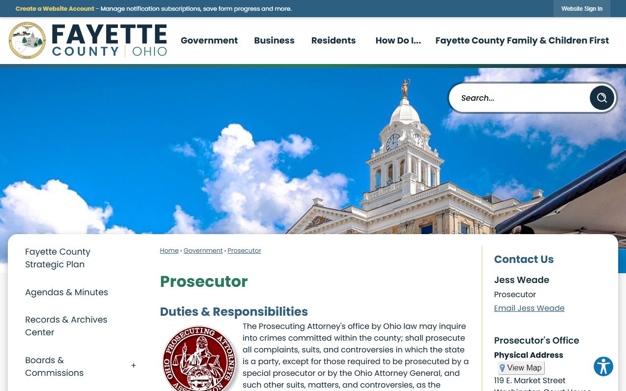 Fayette County Prosecutor page with office duties and contact information