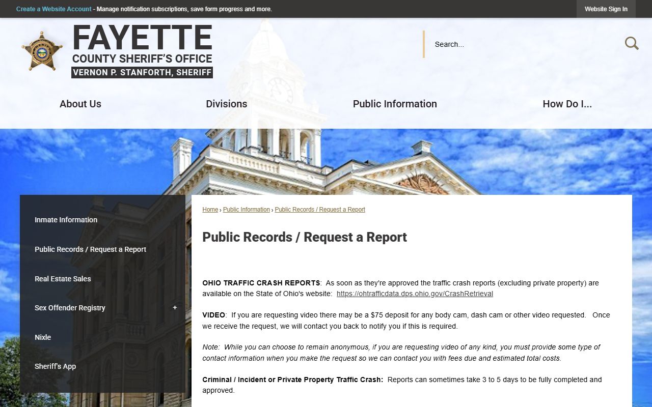 Fayette County booking photo records request page